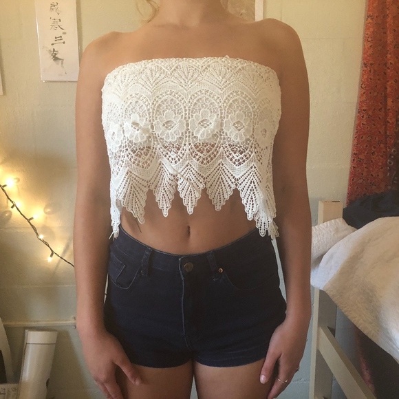 white lace tube top
